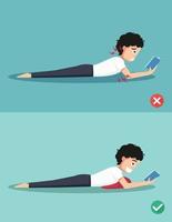 Best and worst positions with healthy pillow for read a book vector