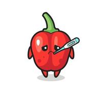 Personaje de mascota de pimiento rojo con condición de fiebre vector