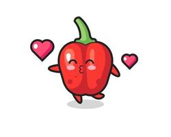 red bell pepper character cartoon with kissing gesture vector