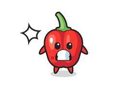 red bell pepper character cartoon with shocked gesture vector