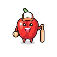 personaje de dibujos animados de pimiento rojo como jugador de béisbol vector