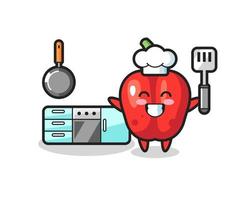 red bell pepper character illustration as a chef is cooking vector