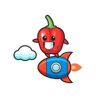 red bell pepper mascot character riding a rocket vector