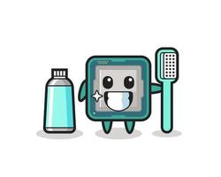 Ilustración de mascota del procesador con un cepillo de dientes. vector