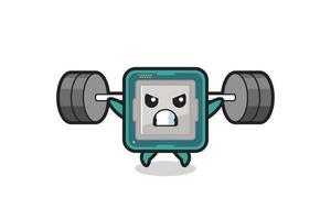 processor mascot cartoon with a barbell vector