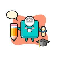 weight scale illustration cartoon is graduation with a giant pencil vector