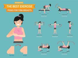 las mejores poses de ejercicio para infografías de senos firmes, ilustración. vector