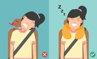 The right posture to sleep while sitting upright, illustration. vector