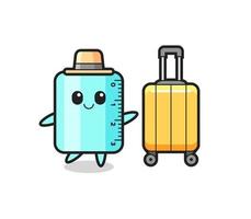 ruler cartoon illustration with luggage on vacation vector