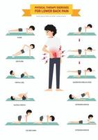 Physical therapy exercises for lower back pain infographic vector