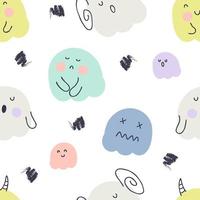Multicolor seamless pattern with ghosts. vector
