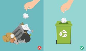 Do not throw littering butts on the floor,wrong and right.illustration vector