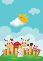 Ilustración de paisaje con vacas y fondo de granja vector