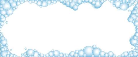 Soap foam with bubbles. Frame of cartoon shampoo and soap foam suds. vector