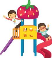 Ilustración de niño y niña jugando en el patio de recreo vector