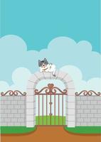 Illustration of white cat on the wall background vector