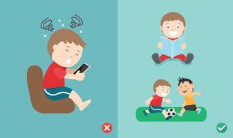 wrong and right way for kids stop using smartphone illustration vector