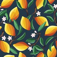 Lemons on tree branches, seamless pattern. vector