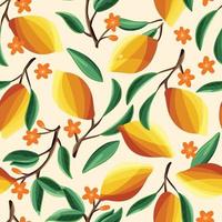 Lemons on tree branches, seamless pattern. vector