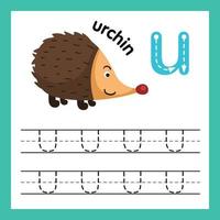 Alphabet U exercise with cartoon vocabulary illustration, vector