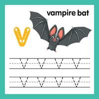 Alphabet V exercise with cartoon vocabulary illustration, vector