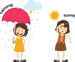 Opposite raining and sunny vector illustration