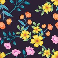 Colorful botanical seamless floral pattern on dark background. vector