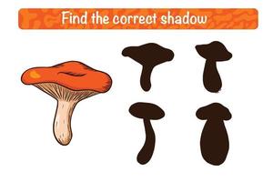 Encuentra el juego educativo correcto de la sombra de russula para niños. vector