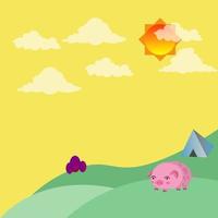 sunny sky illustration with a little pig