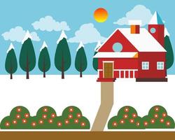 Farm house in winter season vector design concept