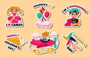 Happy Childrens Day Sticker Collections vector