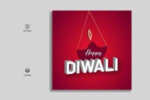 Fondo elegante feliz diwali con plantilla de vector de efecto de texto