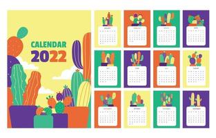 Calendario 2022 con cactus de colores vector