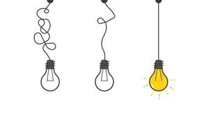 Set of pendant light bulbs with one luminous. Good idea illustration vector