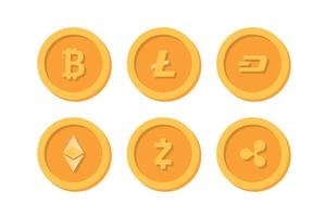 Set of cryptocurrency icons. Vector illustration in flat design