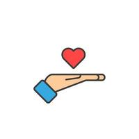 Hand palm holds heart. Vector in flat design