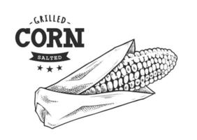 emblema retro de maíz a la parrilla en blanco y negro vector