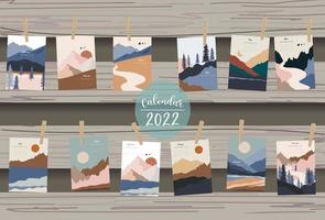 2022 table calendar week start on Sunday with mountain,landscape vector