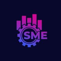 SME, icono de pequeña y mediana empresa con engranaje y gráfico. vector