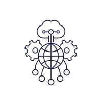 cloud, network line icon with gears vector