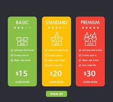 Banner for tariffs, set of pricing table, boxes vector