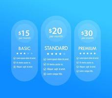 Banner for tariffs, set of pricing table, boxes, vector template