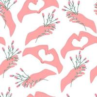 Elegant seamless pattern of hand holding blooming flowers. vector