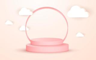 3d geometric elegant pink podium and cloud placement with circular f vector