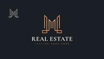 Luxury Gold Real Estate Logo Design with Initial Letter M vector