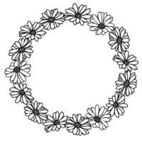 Daisy flower  on a shape of the wreath for wedding invitations cards. vector
