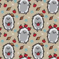 Cute fall seamless pattern with animal and red apple vector