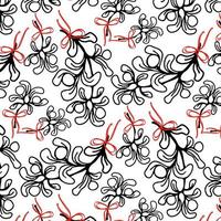 Mistletoe with red bow for kiss Christmas floral seamless pattern vector