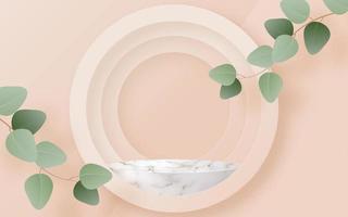 3d Background products marble podium with Eucalyptus leaves vector