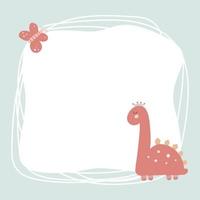 Cute dinosaur with a blot frame in simple cartoon hand-drawn style. vector